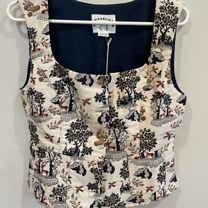 Women's Printed Waistcoat - Cream and Black